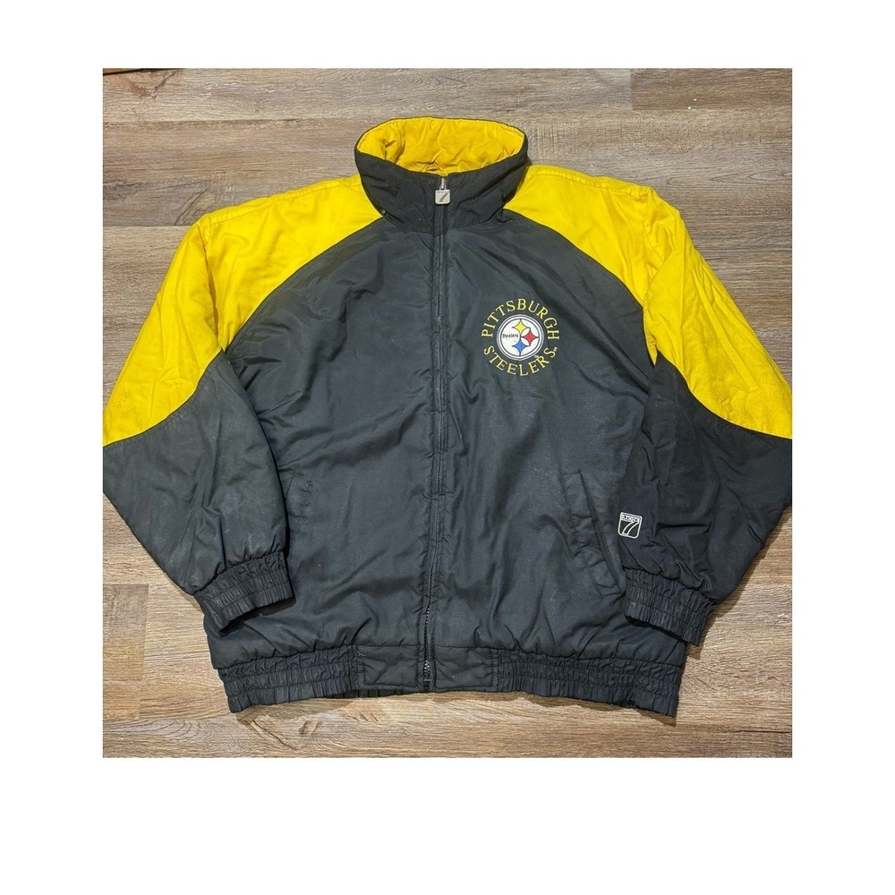Vintage 90s Logo 7 NFL Pittsburgh Steelers Jacket Mens Large Black Yellow Zip